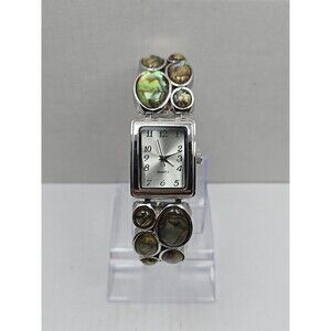 Women Abalone Bracelet Watch Silver Tone Quartz Japan Movement New Battery Dress